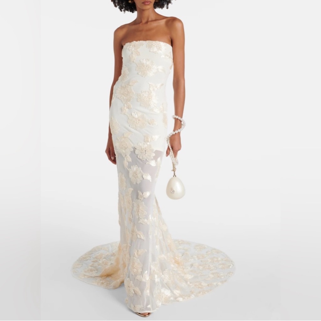 Rotate Bridal Alberty Floral-Appliqu Mesh Gown